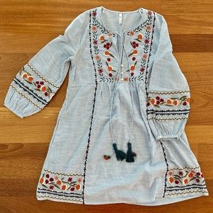 Zara Long Sleeve Striped Embroidered Dress